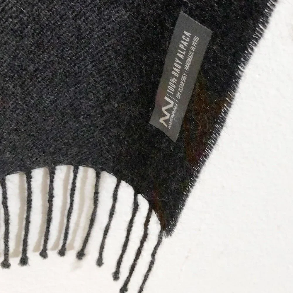 Anntarah Handmade Baby Alpaca Made In Peru Dark Gray Heather 12.5” X 70”  $249